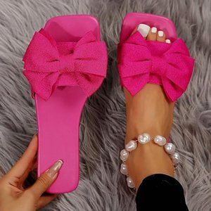 Bow ~ bow square open toe slide sandals